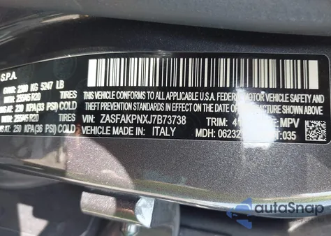 2018 Alfa Romeo Stelvio Sport Awd из США, поврежденный, VIN ZASFAKPNXJ7B73738